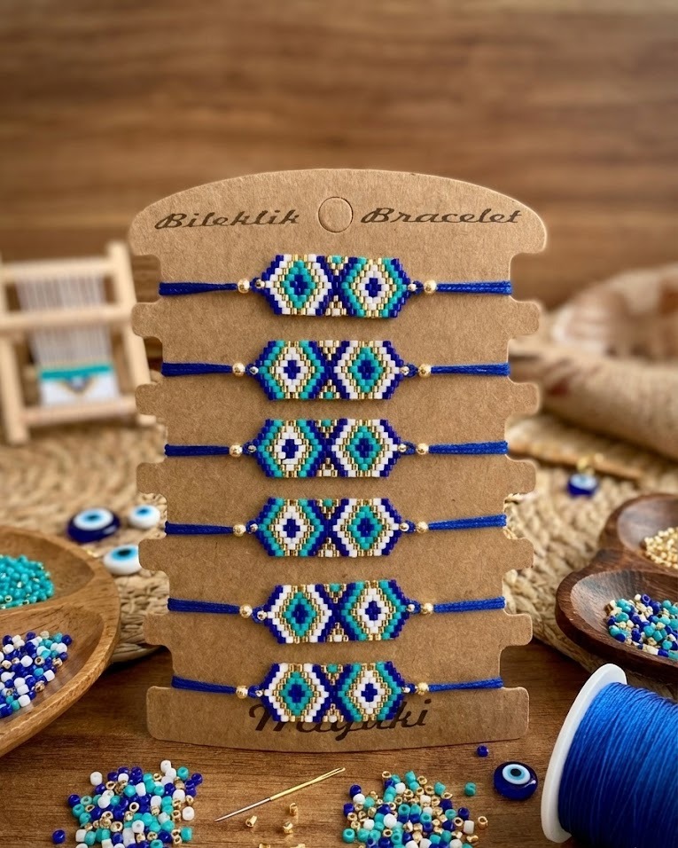 Toptan Miyuki Bileklik – Çift Nazar Tasarım (6’lı Kart)