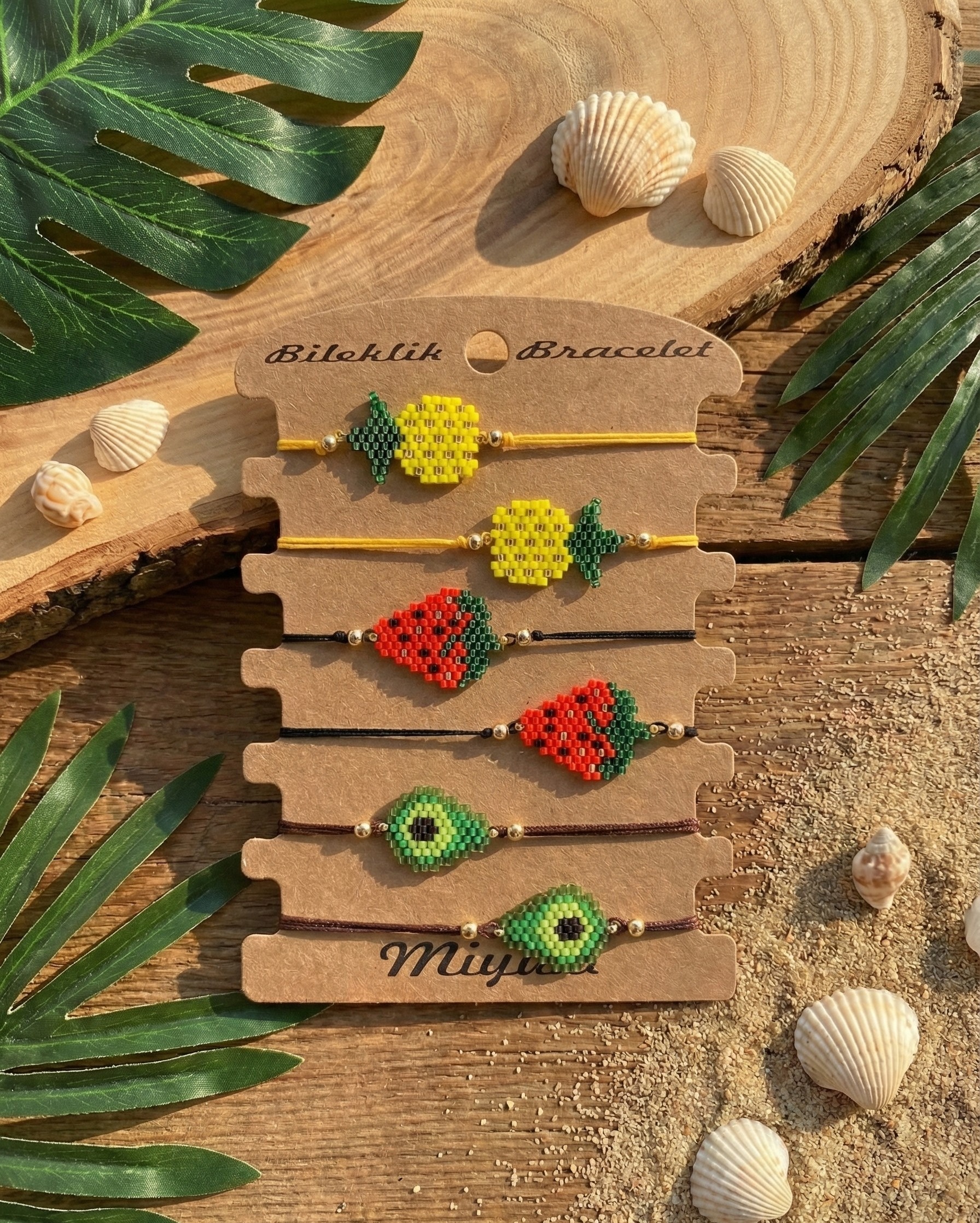 Toptan Miyuki Çocuk Bileklik – Tropik Meyve Karma Tasarım (6’lı Kart)