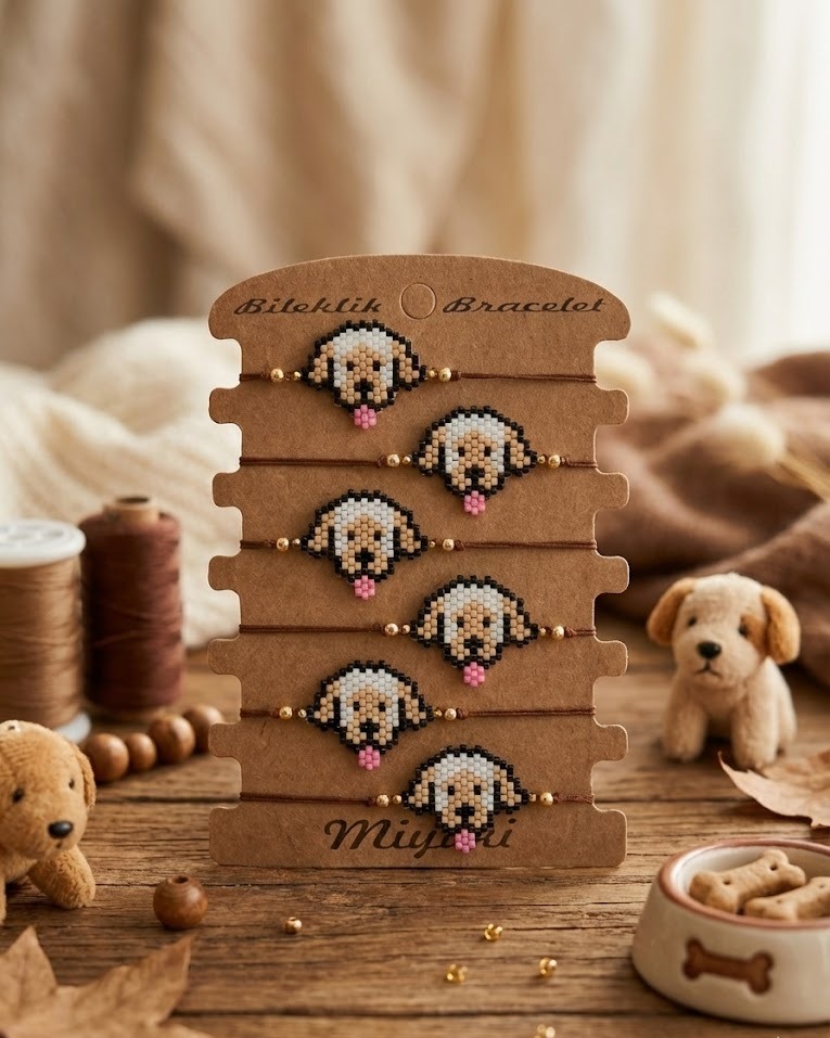 Toptan Miyuki Çocuk Bileklik – Dil Çıkaran Köpek Tasarım (6’lı Kart)