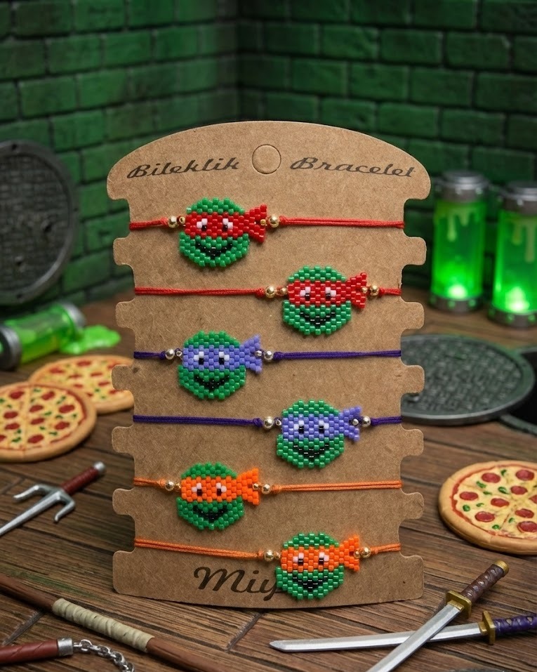 Toptan Miyuki Çocuk Bileklik – Ninja Kaplumbağalar Tasarım (6’lı Kart)