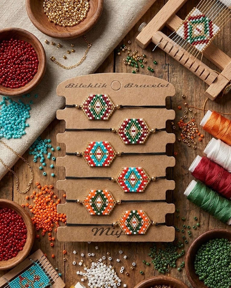 Toptan Miyuki Bileklik – Kilim Göz Tasarım (6’lı Kart)