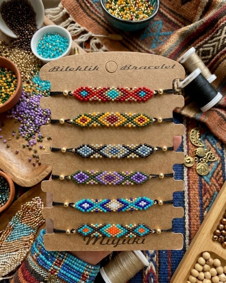 Toptan Miyuki Bileklik – Kilim Renkli Tasarım (6’lı Kart)