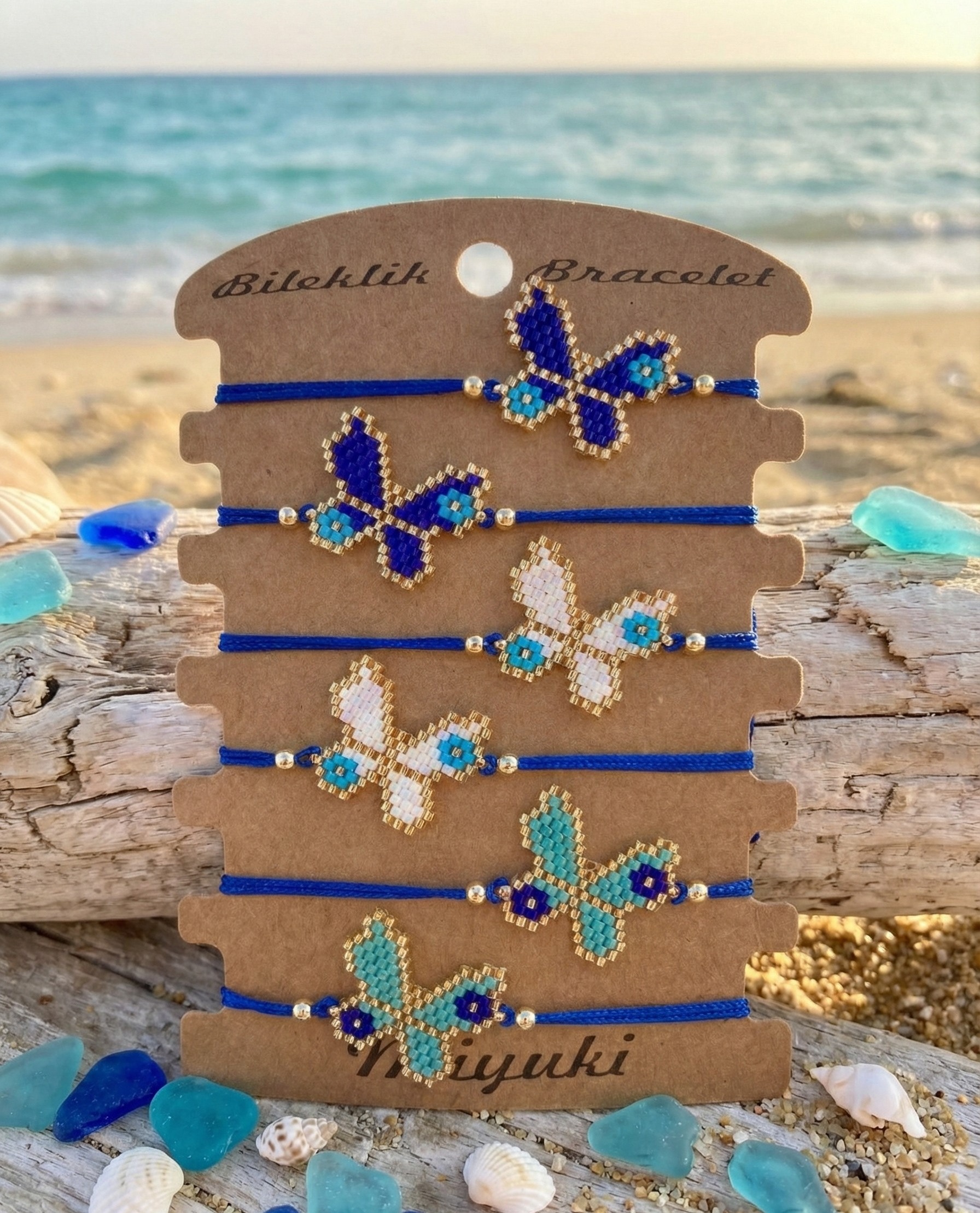 Toptan Miyuki Bileklik – Nazar Kelebek Tasarım (6’lı Kart)